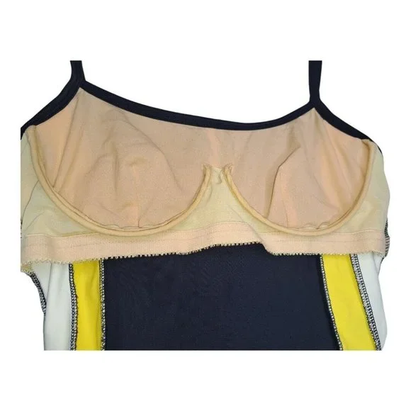 Vintage Liz Claiborne Blue Yellow Racer Stripe Open Back One Piece Swimsuit USA - Picture 6 of 10